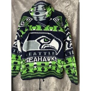 R L Tejidos Ruminahui Knitted Hooded  Sweater /Jacket Seattle Seahawks Size L